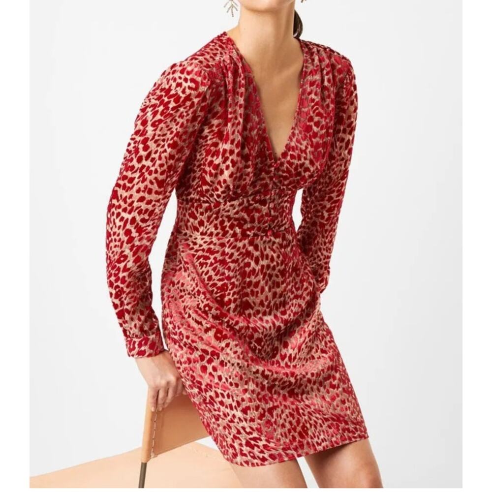 French Connection Womens Velvet Adelma Devore Leopard Mini Dress Size 0 Mob Wife